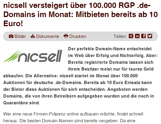 nicsell Pressemitteilung